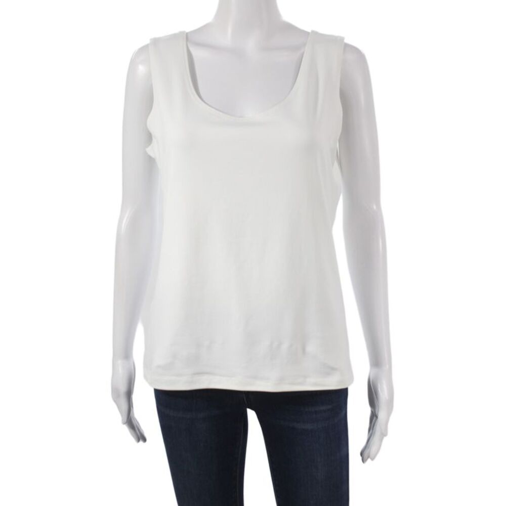 A'Nue Miami Women Basic Sleeveless Scoop Neck White Tank Size L